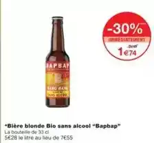 Monoprix Bang - bière blonde bio sans alcool offre