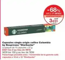 Monoprix Starbucks - capsules single origin coffee colombia offre
