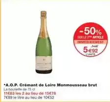 Monoprix Brut - a.o.p. crémant de loire monmousseau offre