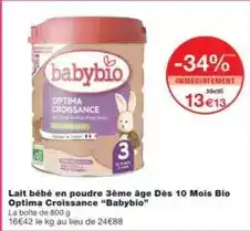 Monoprix Babybio - lait bébé en poudre 3ème age dès 10 mois bio offre
