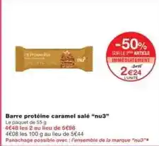 Monoprix Nu3 - barre protéine caramel salé nu3 offre