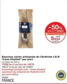 Monoprix Saucisse sèche artisanale de l'ardèche i.g.p offre