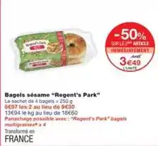 Monoprix Regent's park - bagels sésame regent's park offre
