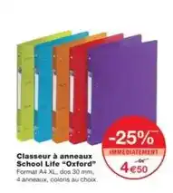 Monoprix Oxford - classeur à anneaux school life oxford offre