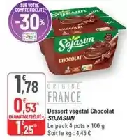 G20 Sojasun - dessert végétal chocolat offre