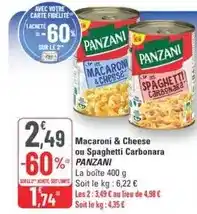 G20 Panzani - macaroni & cheese ou spaghetti carbonara offre