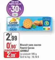 G20 Gerblé - biscuit sans sucres fourré cacao offre