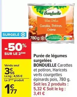 Carrefour Bonduelle - purée de légumes surgelées offre