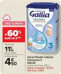 Carrefour Gallia - lait en poudre calisma croissance 3 offre