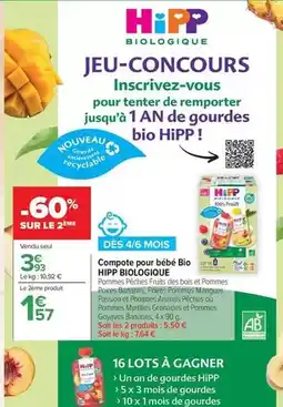 Carrefour Hipp - compote pour bébé bio offre