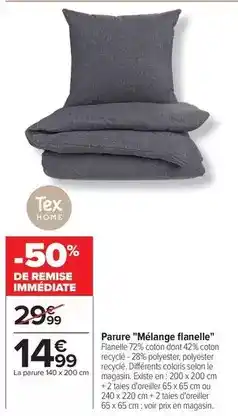 Carrefour Tex - parure mélangée flanelle offre