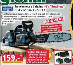 Norma Scheppach - tronçonneuse à chaîne 40 v brushless bc-cs355duo-x-set l2 offre
