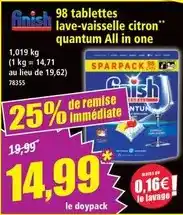 Norma Finish - 98 tablettes lave-vaisselle citron quantum all in one offre