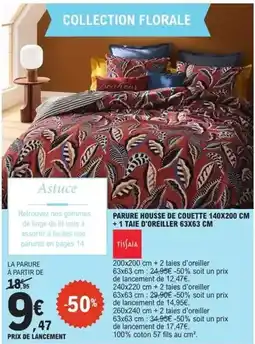 E.Leclerc Parure housse de couette 140x200 cm + taie d'oreiller 63x63 cm offre