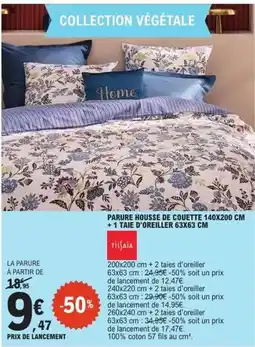 E.Leclerc Parure housse de couette 140x200 cm + 1 taie d'oreiller 63x63 cm offre