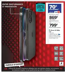 Carrefour iPhone 16 128Go noir offre