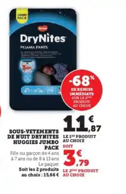 Super U Sous-vetements de nuit drynites huggies jumbo pack offre
