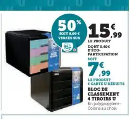 Super U Bloc de classement 4 tiroirs u offre