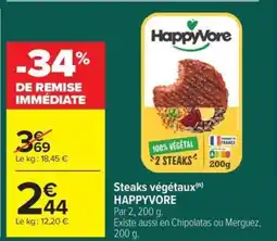 Carrefour Market HAPPYVORE Steaks végétaux offre