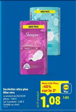 Lidl Serviettes ultra plus Aloe vera offre