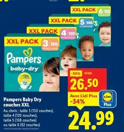 Lidl PAMPERS Baby Dry couches XXL offre