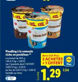 Lidl Pouding à la semoule riche en protéines offre