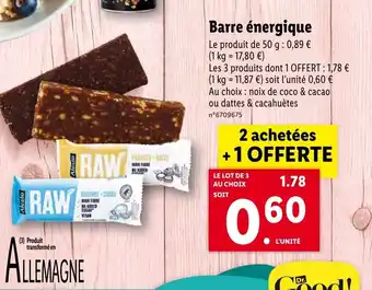 Lidl Barre énergéque offre