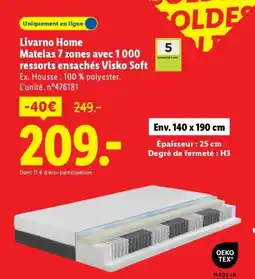 Lidl LIVARNO HOME Matelas 7 zones avec 1000 ressorts ensachés Visko Soft offre