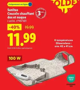 Lidl SANITAS Coussin chauffant dos et nuque offre