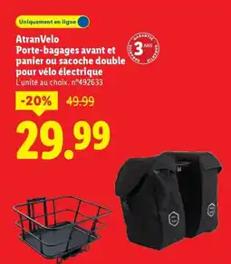 Lidl Atranvelo porte-bagages avant et panier ou sacoche double pour vélo électrique offre