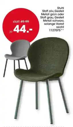 Möbel Martin Stuhl Stoff oliv, Gestell Metall grün oder Stoff grau, Gestell Metall schwarz, solange Vorrat reicht offre