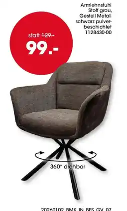 Möbel Martin Armlehnstuhl Stoff grau, Gestell Metall offre