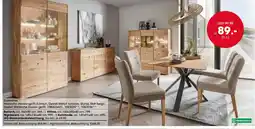 Möbel Martin Esszimmer Wildeiche massiv geölt, Esstisch, Gestell Metall schwarz, Stühle, Stoff beige offre