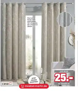 Möbel Martin Ösenschal beige oder silberfarben, 70% Polyester, 20% Polyacryl offre