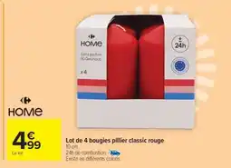 Carrefour Market Lot de 4 bougies pillier classic rouge offre