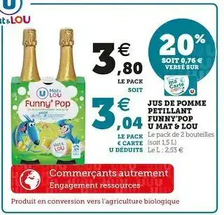 U Express Funny’pop jus de pomme petillant u mat & lou offre