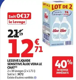 Auchan Lessive liquide sensitive aloe vera le chat offre