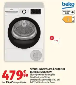 Auchan Sèche linge pompe à chaleur beko d3h211393w offre