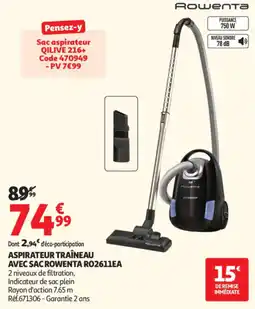 Auchan Aspirateur traîneau avec sac rowenta ro2611ea offre