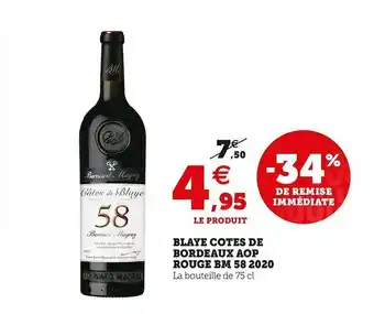 U Express Blaye cotes de bordeaux aop rouge bm 58 2020 offre