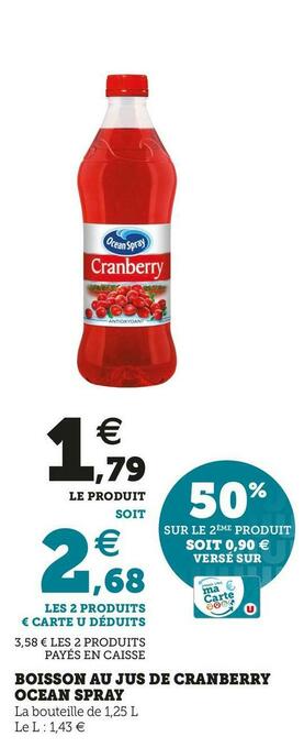U Express Ocean spray boisson au jus de cranberry offre