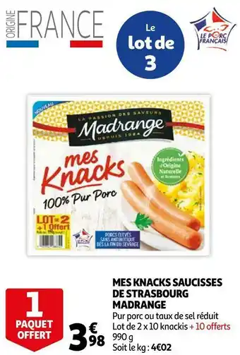 Auchan Madrange mes knacks saucisses de strasbourg offre