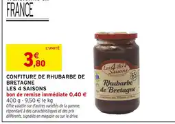 Intermarché Les 4 saisons confiture de rhubarbe de bretagne offre