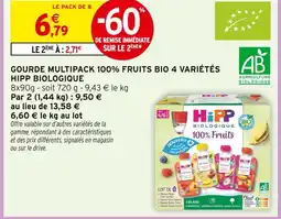 Intermarché Hipp biologique gourde multipack 100% fruits bio 4 variétés offre