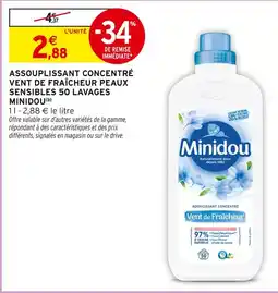 Intermarché Minidou assouplissant concentré vent de fraîcheur peaux sensibles 50 lavages(b) offre