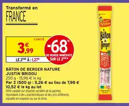 Intermarché Justin bridou bâton de berger nature offre