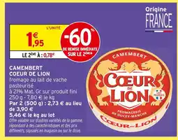 Intermarché Coeur de lion camembert offre