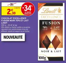 Intermarché Lindt chocolat excellence fusion noir 70% et lait offre