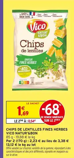 Intermarché Vico chips de lentilles fines herbes offre