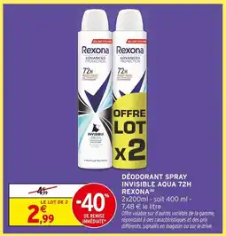 Intermarché Rexona déodorant spray invisible aqua 72h offre